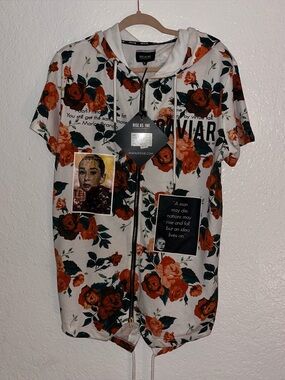 Rise As 1ne floral white Graphic Sweatshirt Zip Up Hoodie Size M NWT